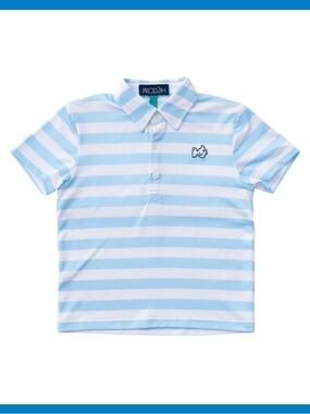 Prodoh Performance Polo Vented Back Boys White Blue Stripe Size 6